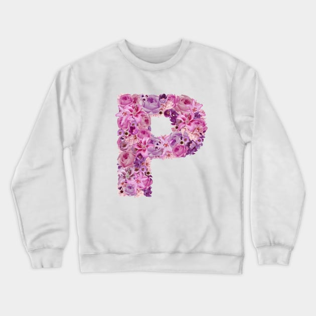 Pink Floral Letter P Crewneck Sweatshirt by HayleyLaurenDesign